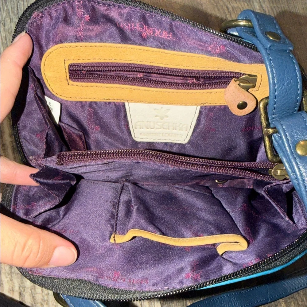 Anuschka Blue Hand-Painted Floral Crossbody Bag - Picture 4 of 6